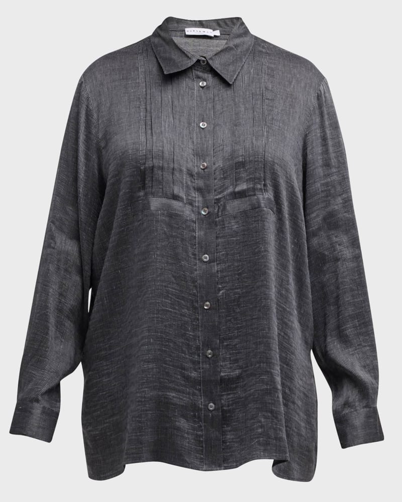 Front of a size 2X Drea Tunic in Charcoal Stripes by HARSHMAN. | dia_product_style_image_id:314271
